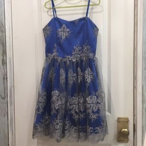 Elegant blue and silver party dress